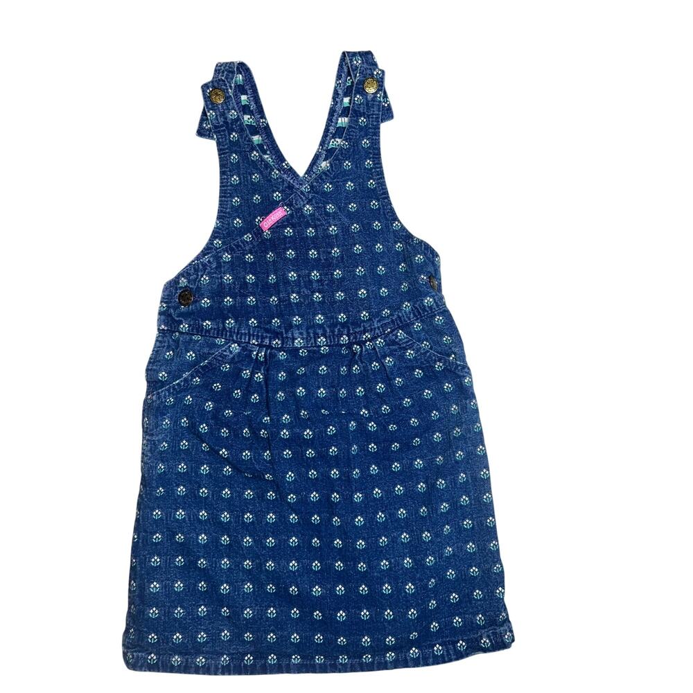 Vintage OshKosh B'gosh blue Denim pink floral Bib Jumper Overalls Girls size 6